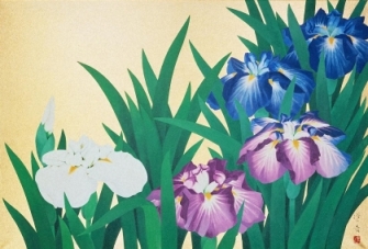 山口蓬春《花菖蒲》1965年、当館寄託【独立行政法人日本芸術文化振興会(国立劇場)蔵】