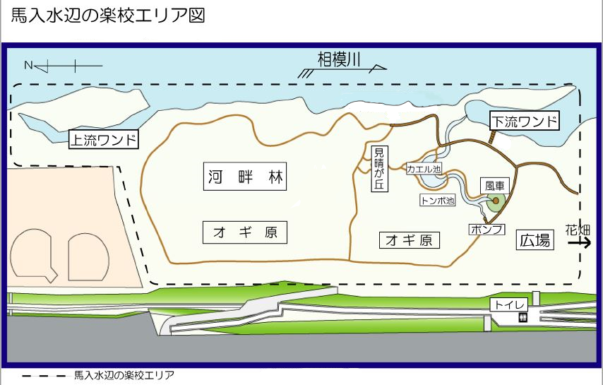 上流にはオギ原、下流には風車があります