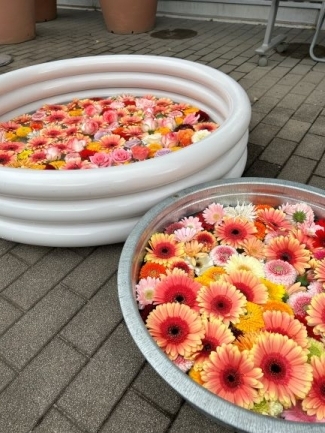 金魚すくいのように花を浮かべてすくうための状態です